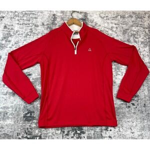 Deolax Men's Golf Pullover Medium‎ Red Quarter Zip Long Sleeve Performance NWOT